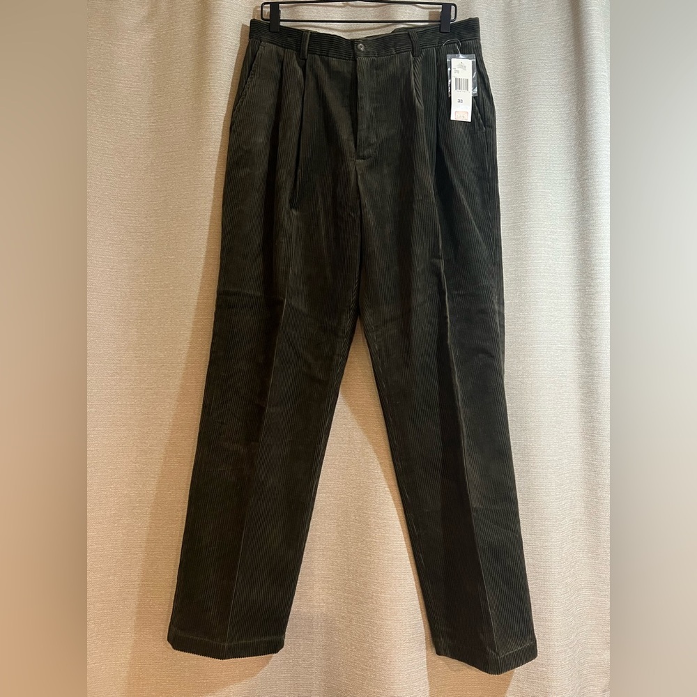 Jones New York Vintage Green Pleated Corduroy Pants Size 33 NWT Preppy Oldmoney